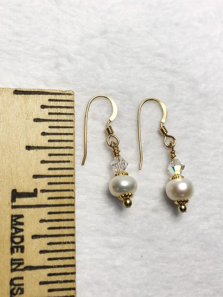 Gold Filled Fresh Water Pearl and Crystal Earrings