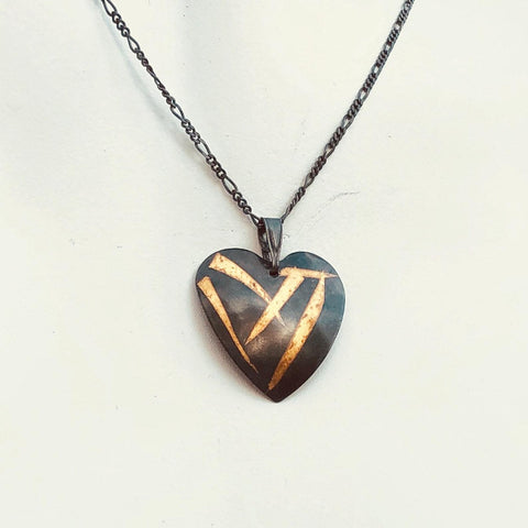 Keum Boo Heart Shaped Silver and Gold Necklace