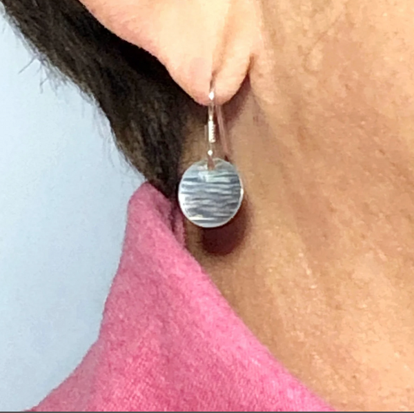 Argentium Silver (tarnish-resistant) Horizontally Hammered Disk Earrings