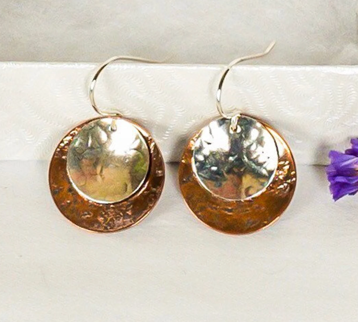 Mixed Metal Hammered Copper and Argentium Earrings